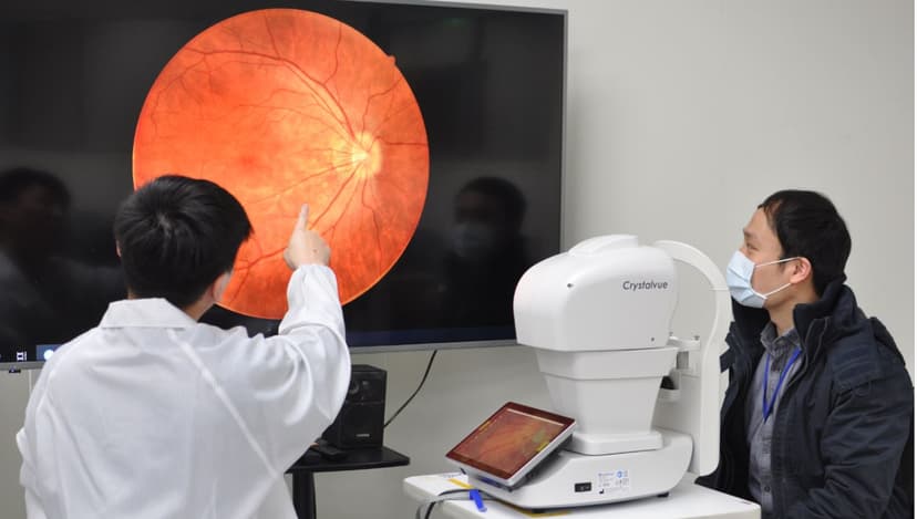 Digital retinal photography equipment in use during an eye test at Portsea Island Eyecare